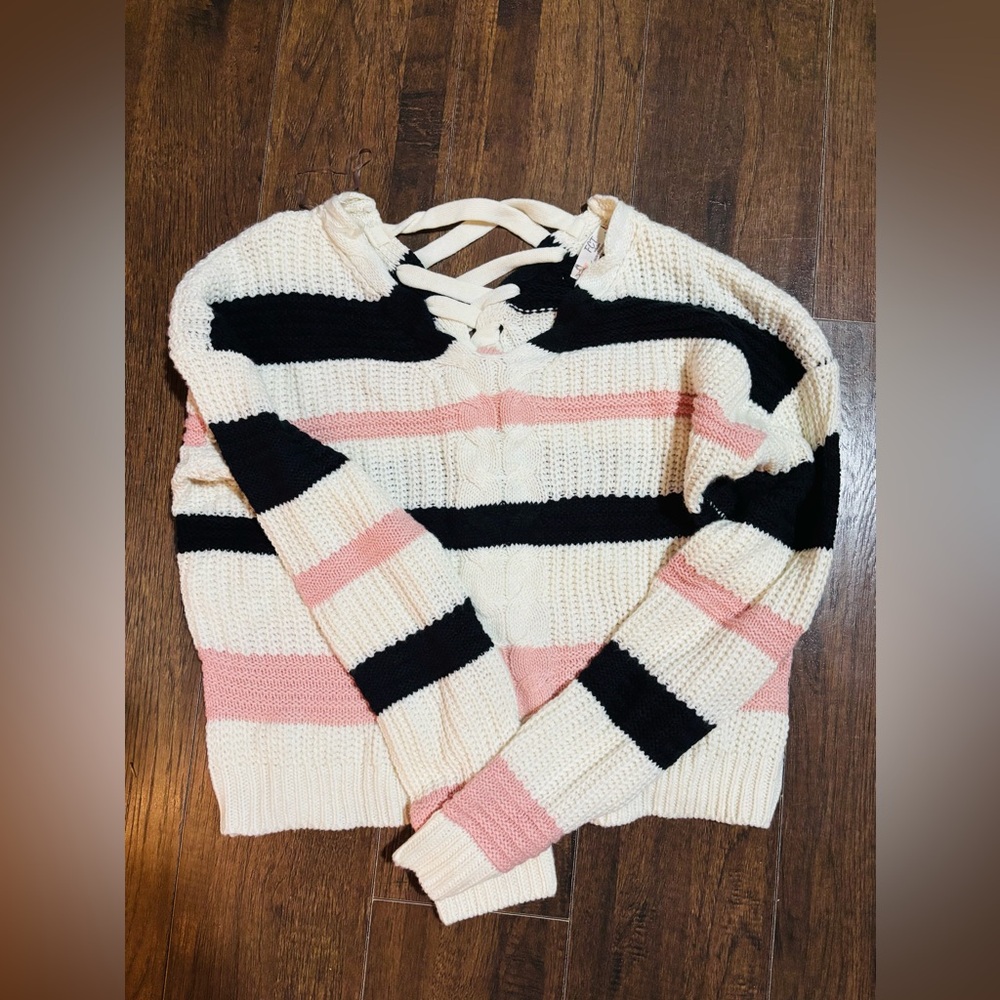 Striped Black, Pink, and Cream Sweater